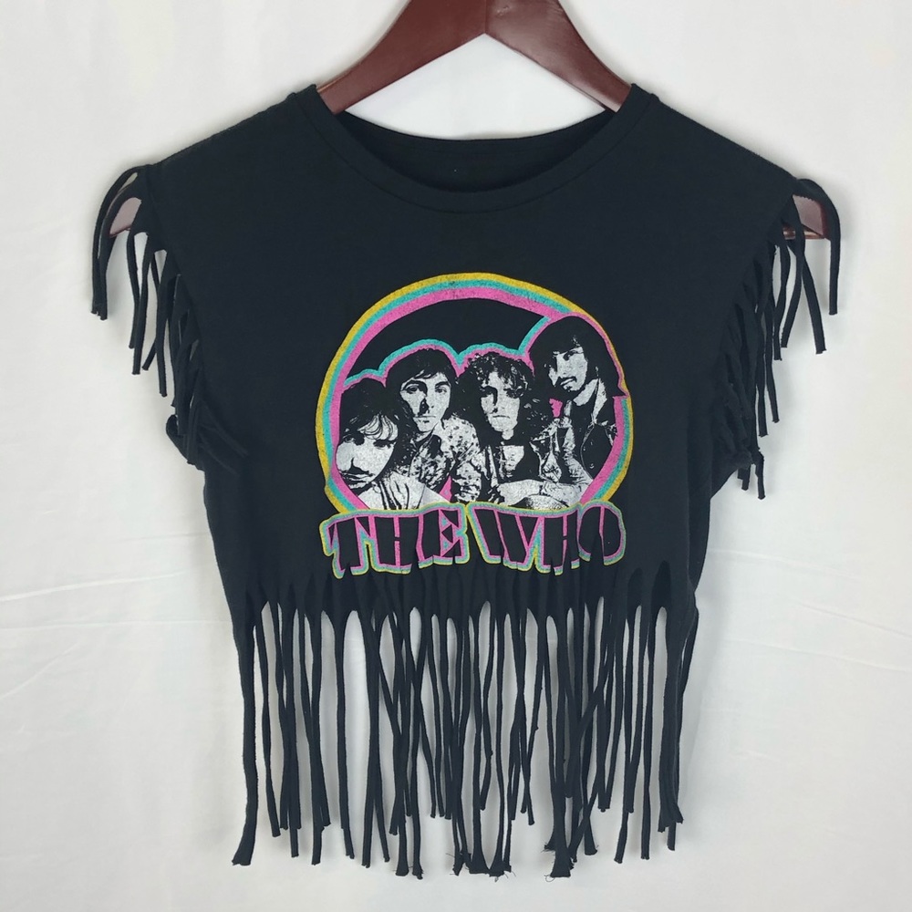 THE WHO Black Crop Top Concert t-shirt with fringe